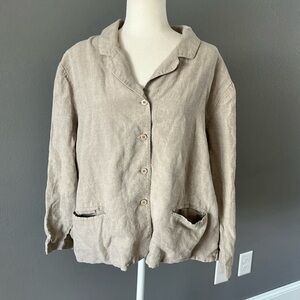 Eileen Fisher Beige/ Tan Linen Button Down Collared Blouse